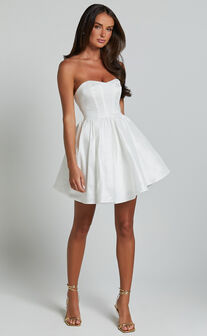 Jayde Mini Dress - Strapless Sweetheart Fit And Flare Dress in White