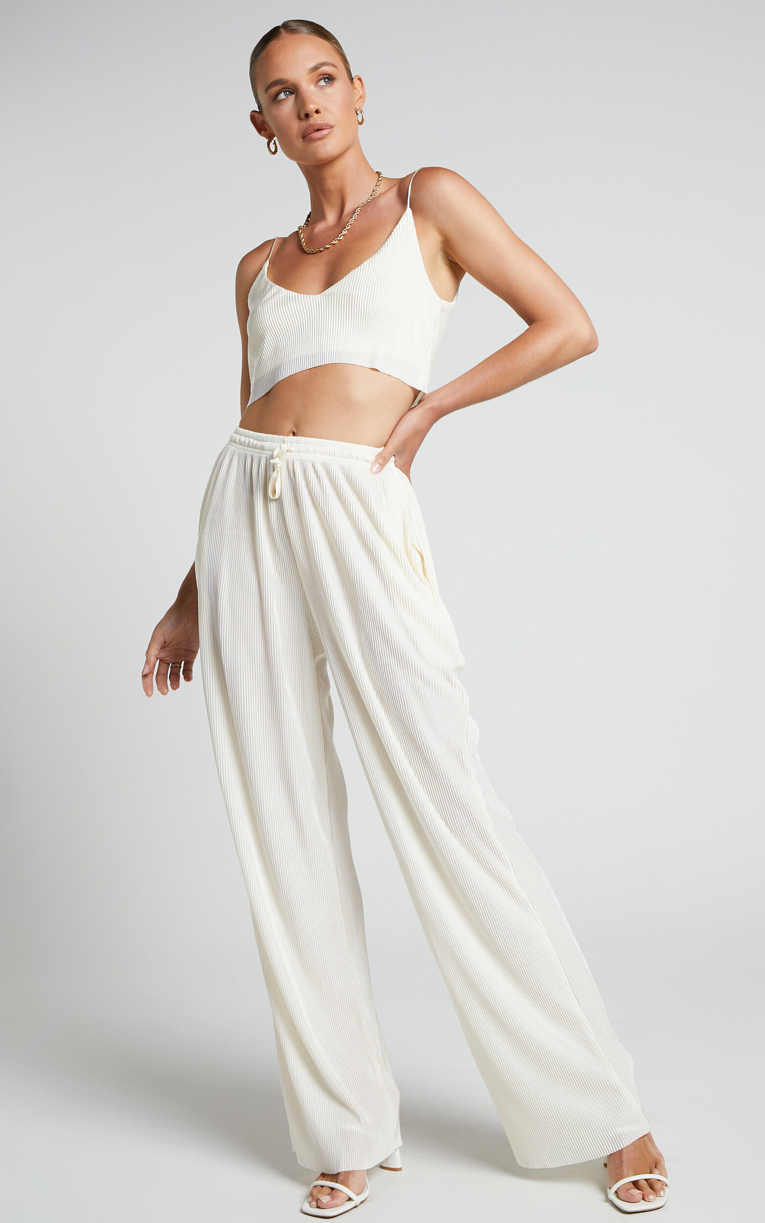Ready To Travel Two Piece Wide Leg Pant Set (Beige)