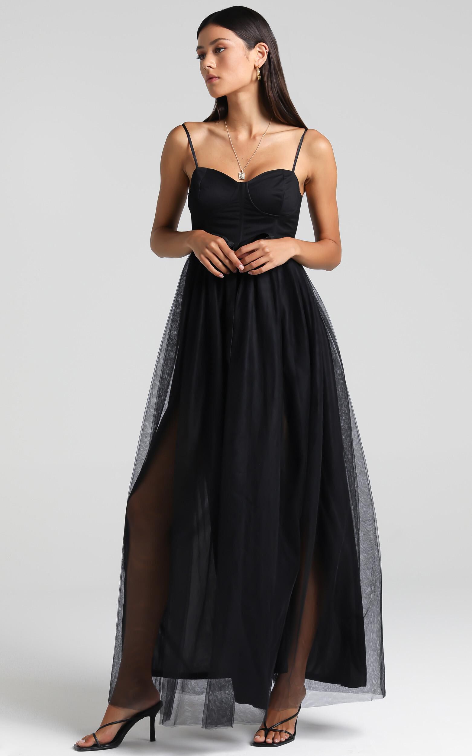 At The Altar Tulle Maxi Dress In Black Showpo