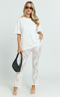 Jaclyn Pants - Mid Waist Lace Straight Leg Pants in White