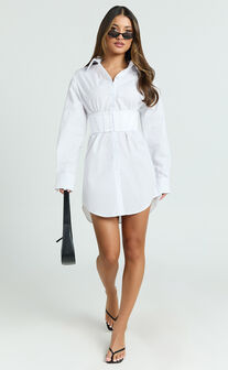 Athena Mini Dress - Multi Wear Corset Waist Shirt Dress in White