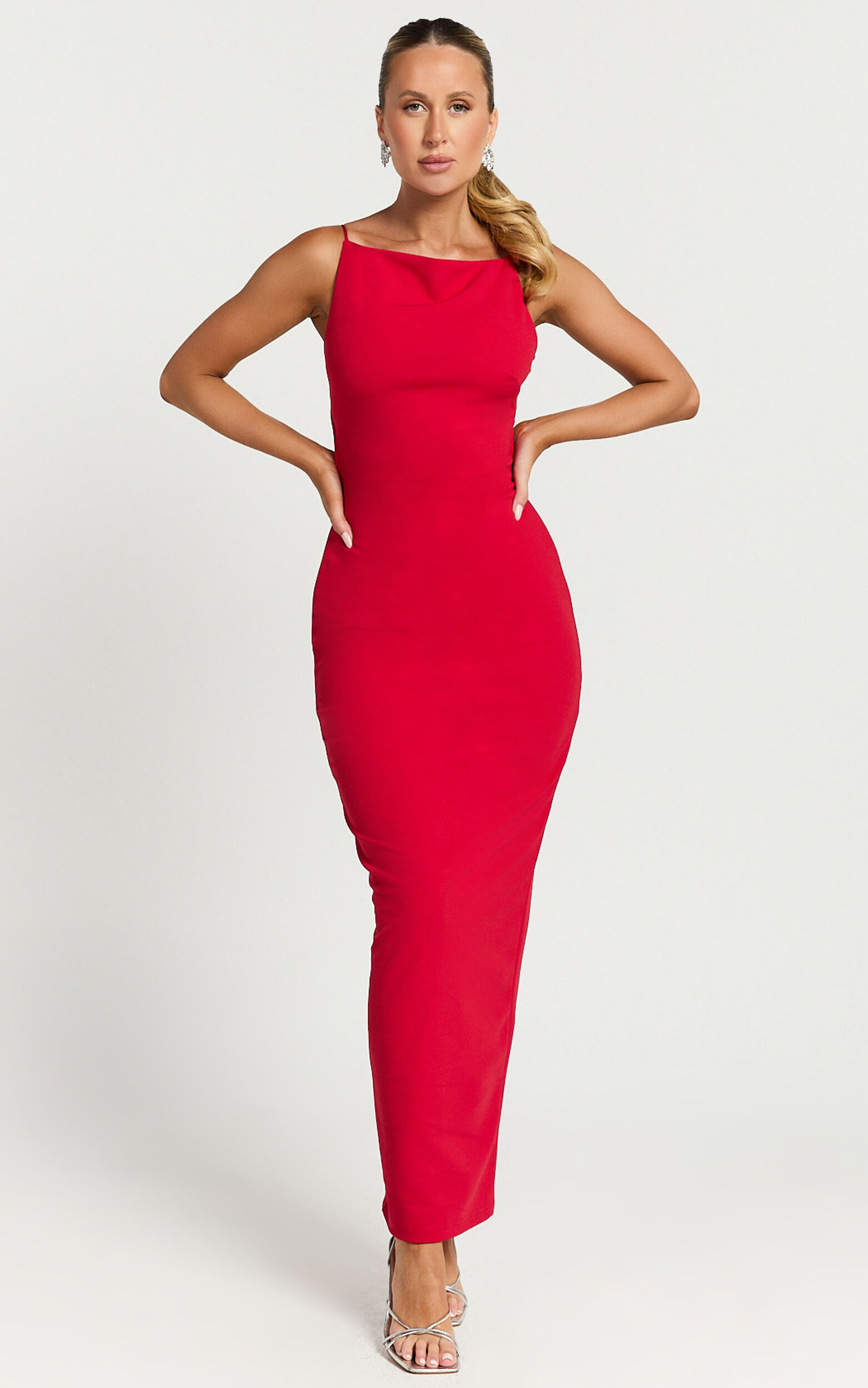 Red backless midi dress clearance