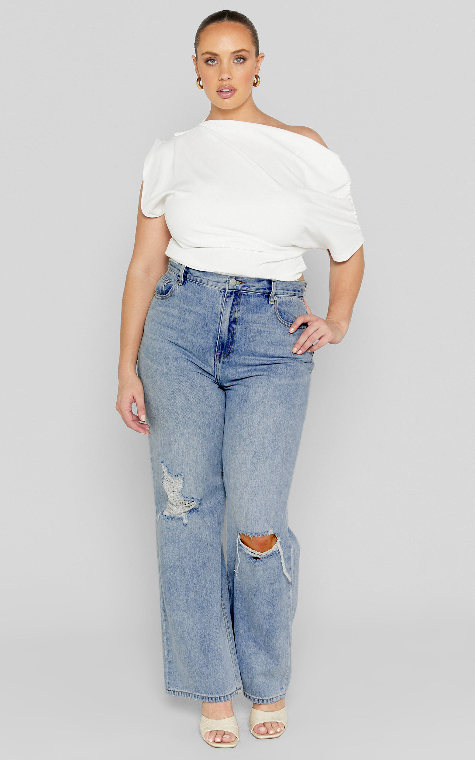 Miho Jeans - High Waisted Recycled Cotton Distressed Straight Leg Denim ...