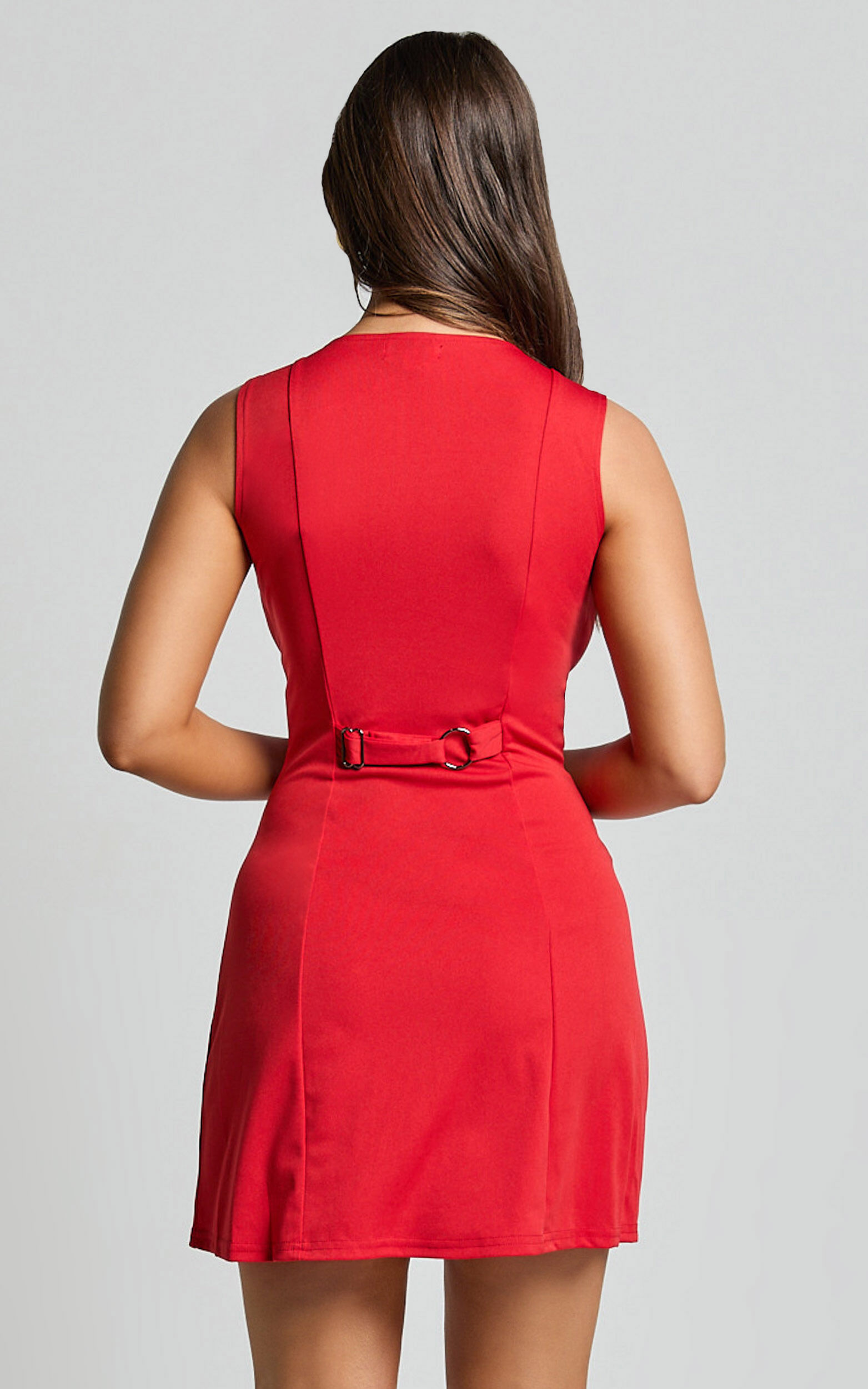 Trixie Mini Dress High Neck Button up A Line Dress in Red Showpo