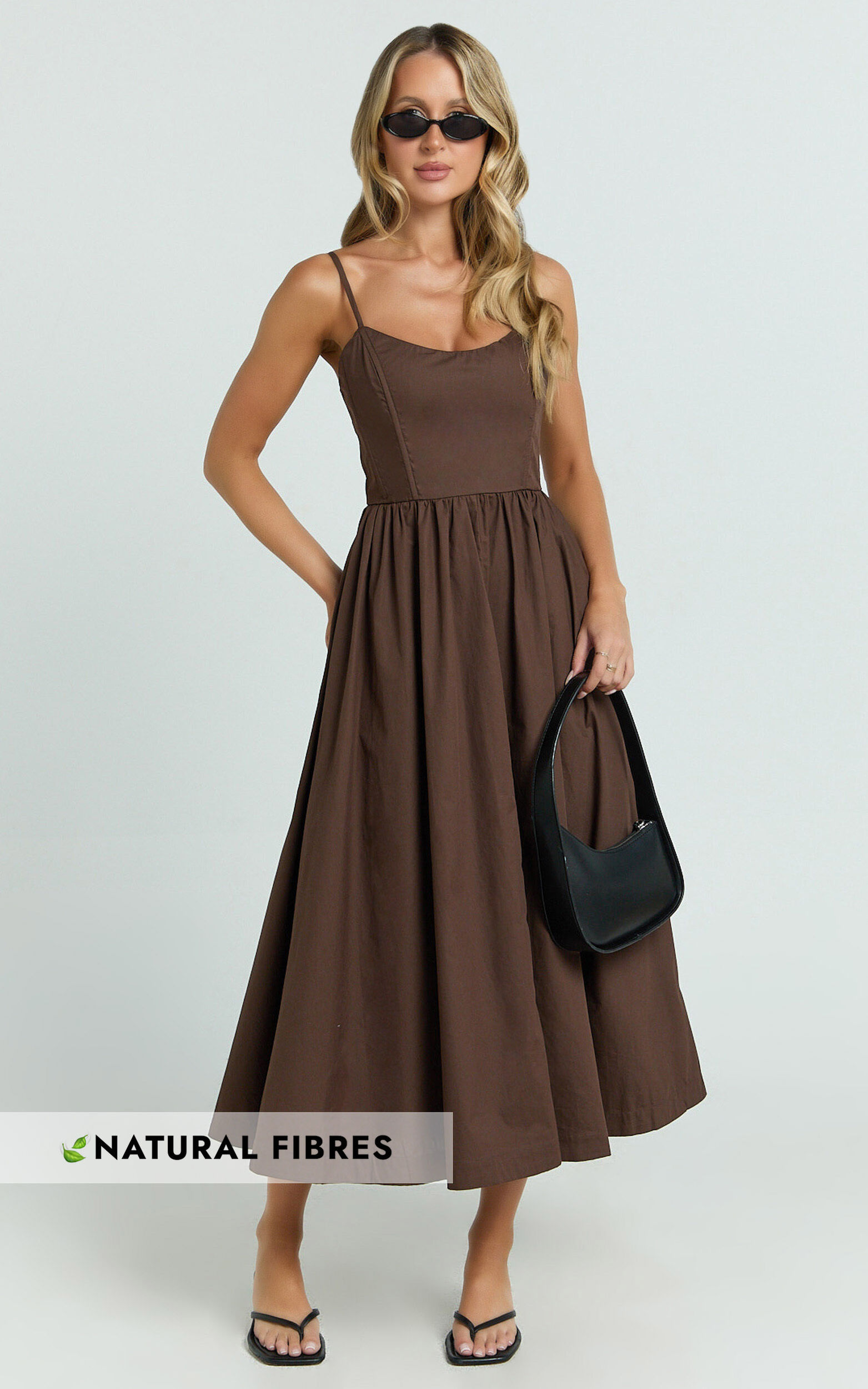 Braelyn Midi Dress - Scoop Neck Flare Dress in Chocolate - 06, BRN1