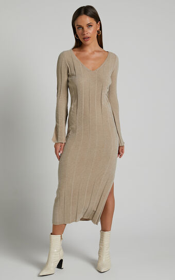 4th & Reckless - Nyrobi Rib Knit Dress in Mocha