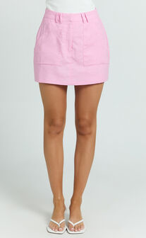 Dream Linen Blend Skort - High Waisted A Line Skort in Pale Pink