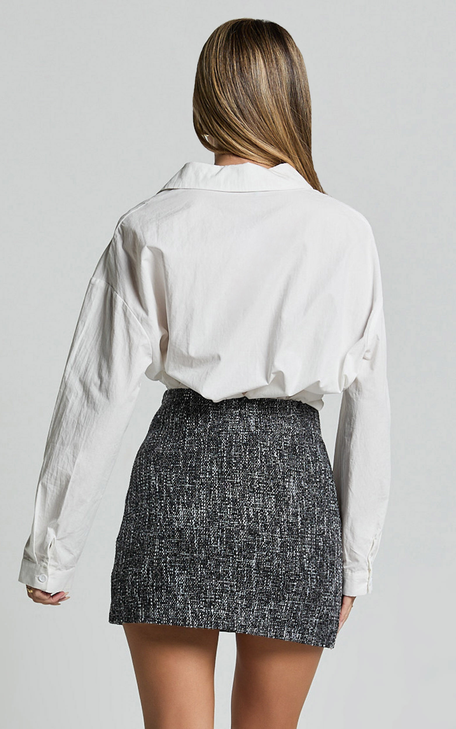 Olympia Mini Skirt - High Waisted A Line Boucle Skirt in