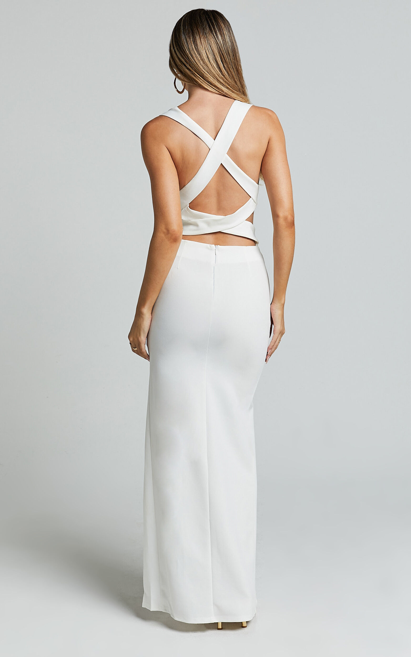 White dress back cut out top