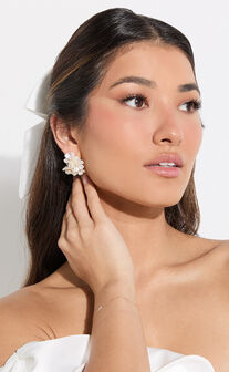 Camille Earrings - Pearl Flower Hoop Earrings in Shell