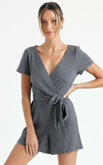 Star Gal Playsuit In Charcoal Rib