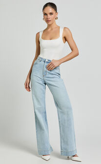 Emman Jeans - High Waisted Cotton Wide Leg Denim Jeans in Sunday Blue