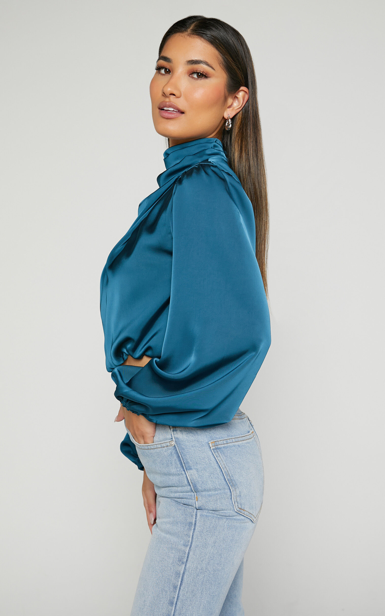 Satin high neck blouse store