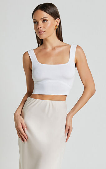 Emlei Top - Square Neck Cropped Knit Top in White