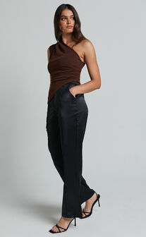 Amal Top - Asymmetrical One Shoulder Gathered Top in Chocolate