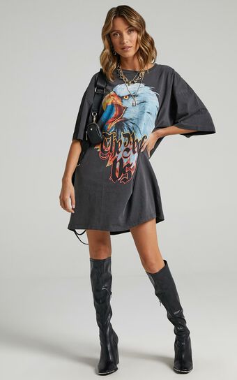 The People Vs - Righteous Eagle Tee Dress in Ultra Black
