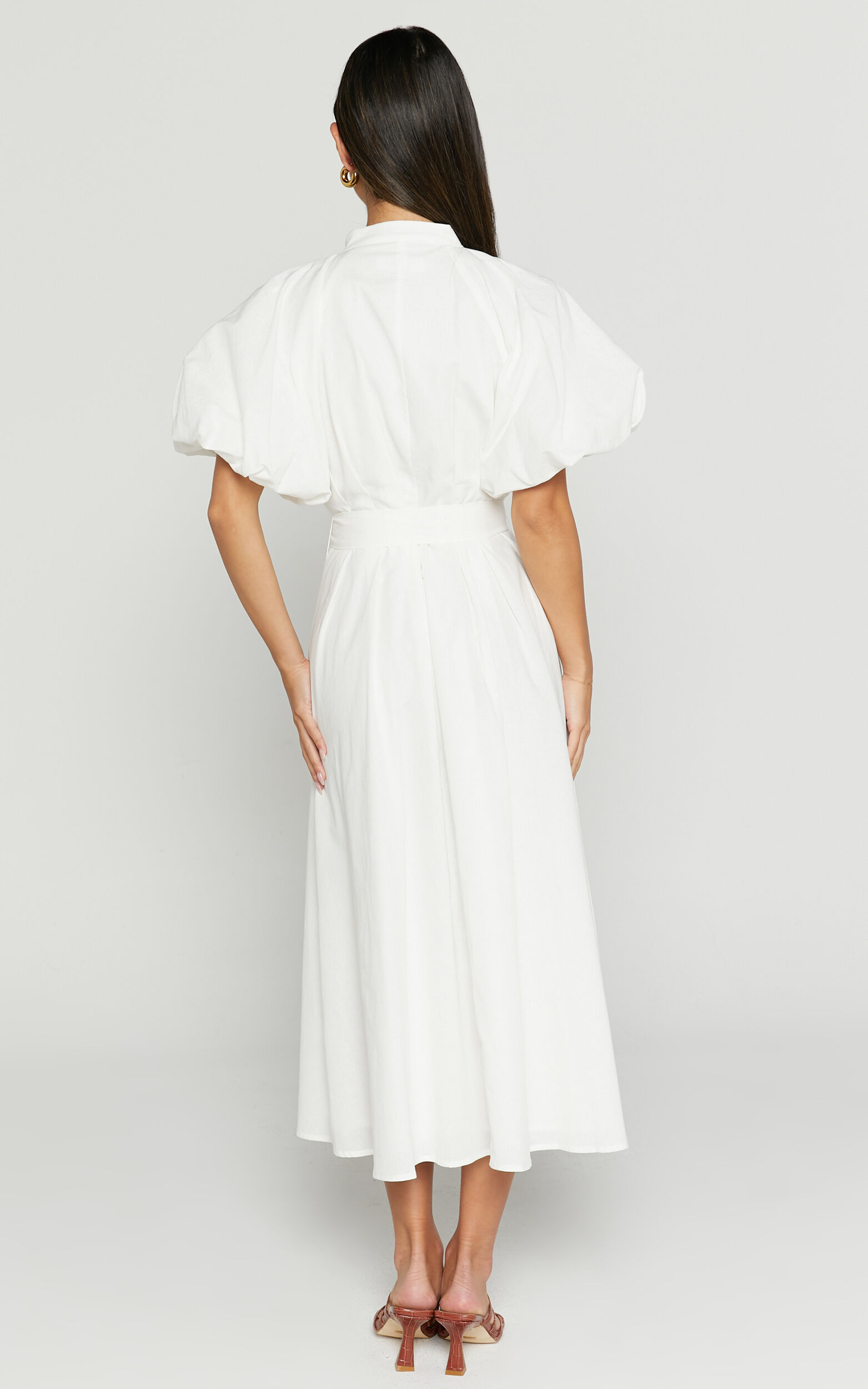 White belted midi dress discount