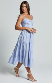 Leticia Midi Dress - Twist Front Tie Strap Tiered Dress in Pale Blue ...