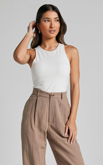 Cardella Tank  - Jersey Long Line Scoop Neck Top in White