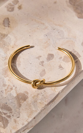 Gladys Bracelet - Thin Band Knot Detail Bracelet in Gold