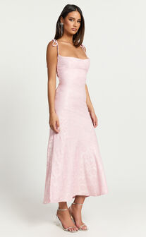 Marvie Midi Dress - Cowl Neck Tie strap detaling Dress in Pink