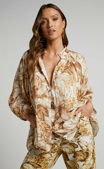 Amalie The Label - Nelle Puff sleeve High Neck Shirt in Frieja Print
