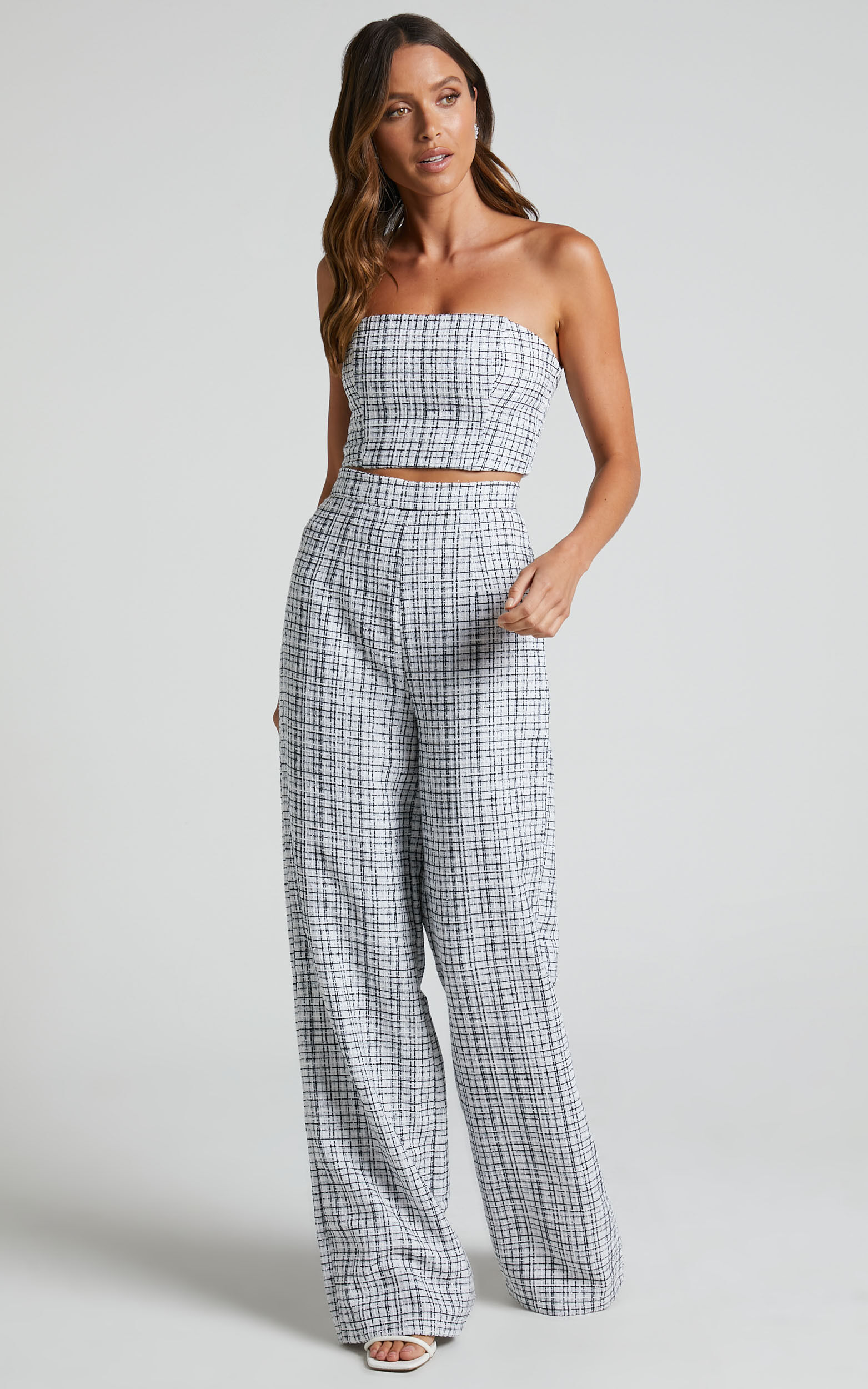 Ivory Tweed Pants - Wide-Leg Pants - High-Waisted Trouser