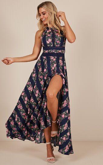 Run Alone Maxi Dress In Navy Floral