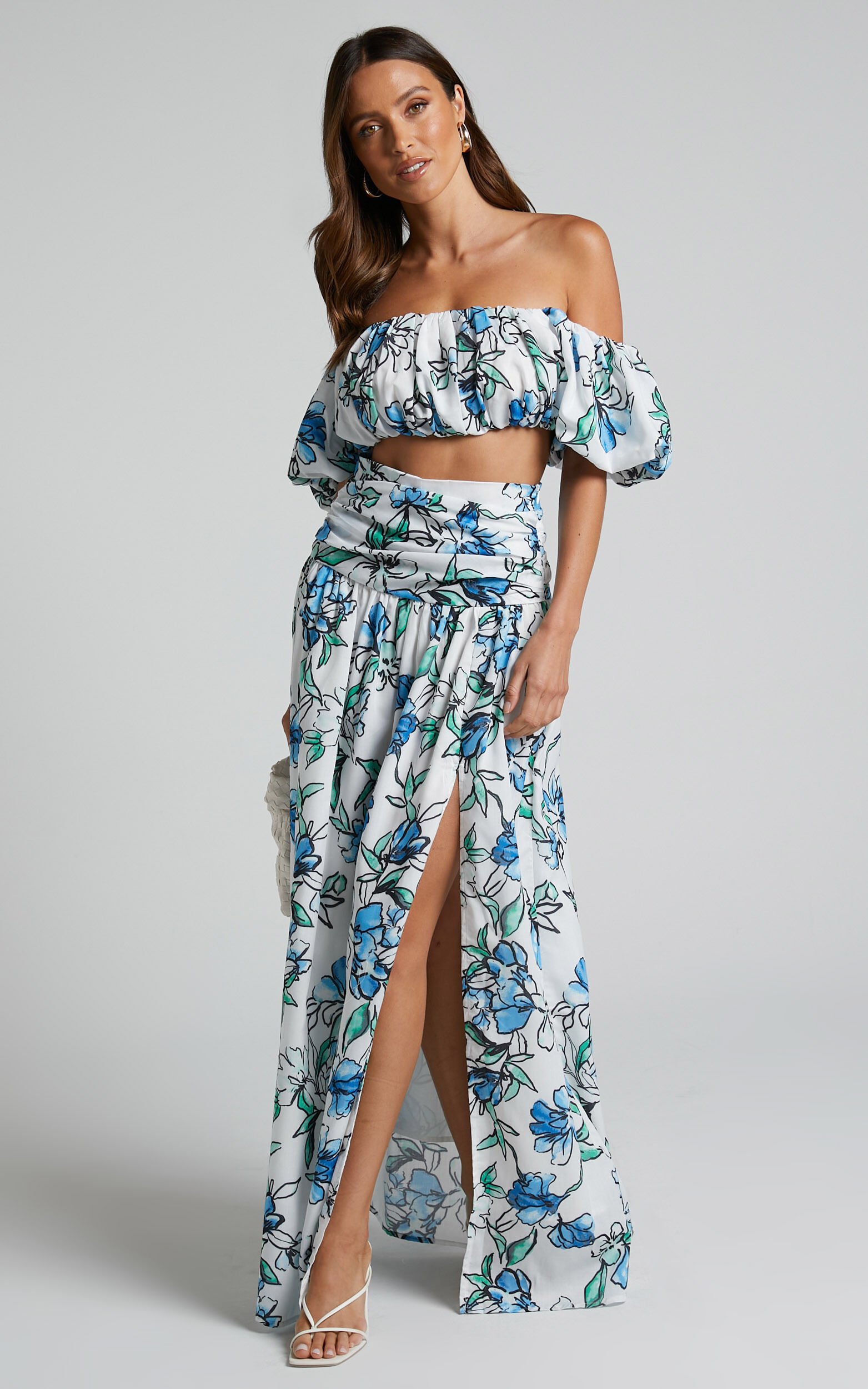 Women's Two Piece Outfits 2023 Off Shoulder Casual Crop Tops Blouse and  High Waist Palazzo Pants Set