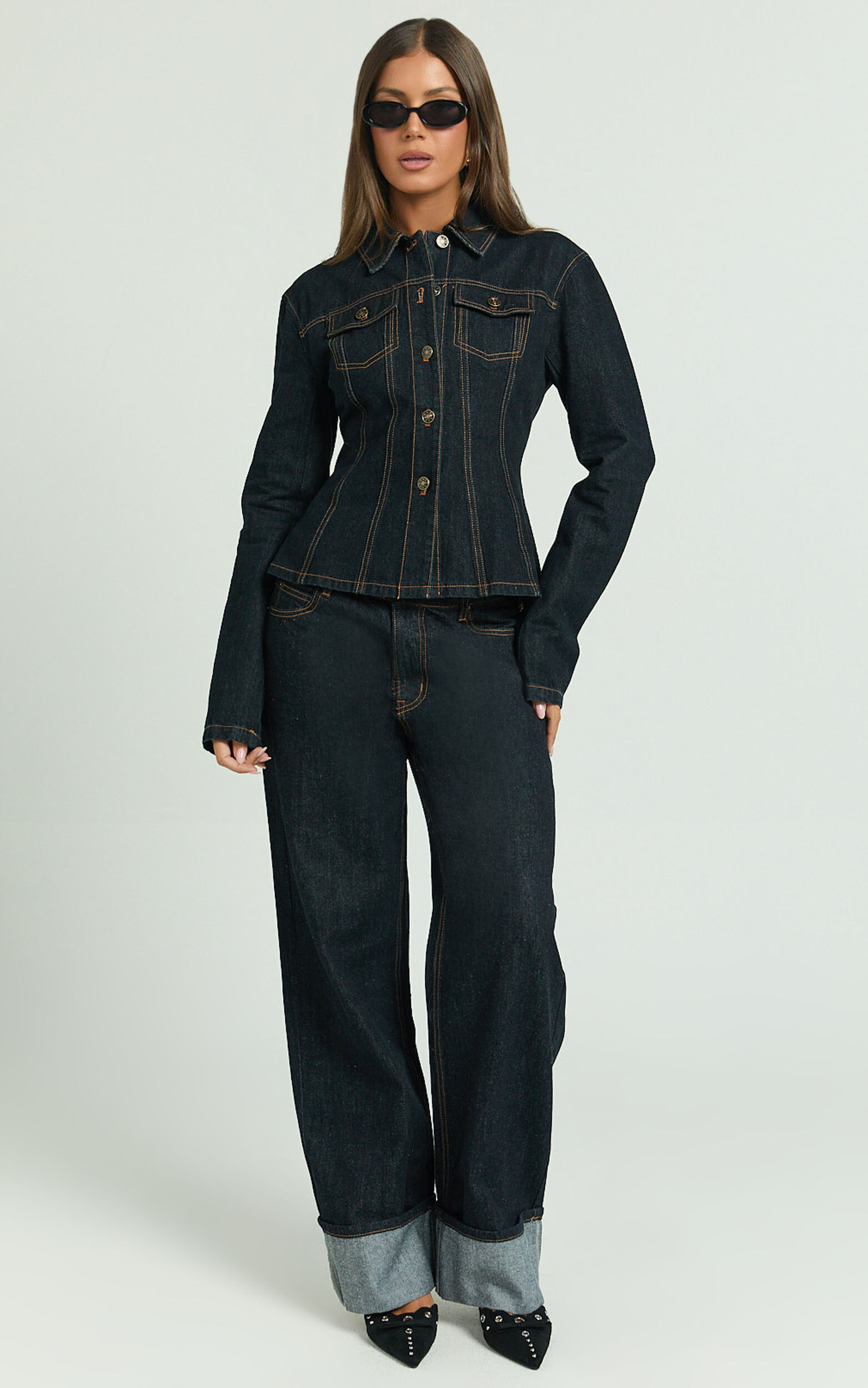 Lioness - Top Model Cuffed Jeans in Dark Denim - L, BLU1