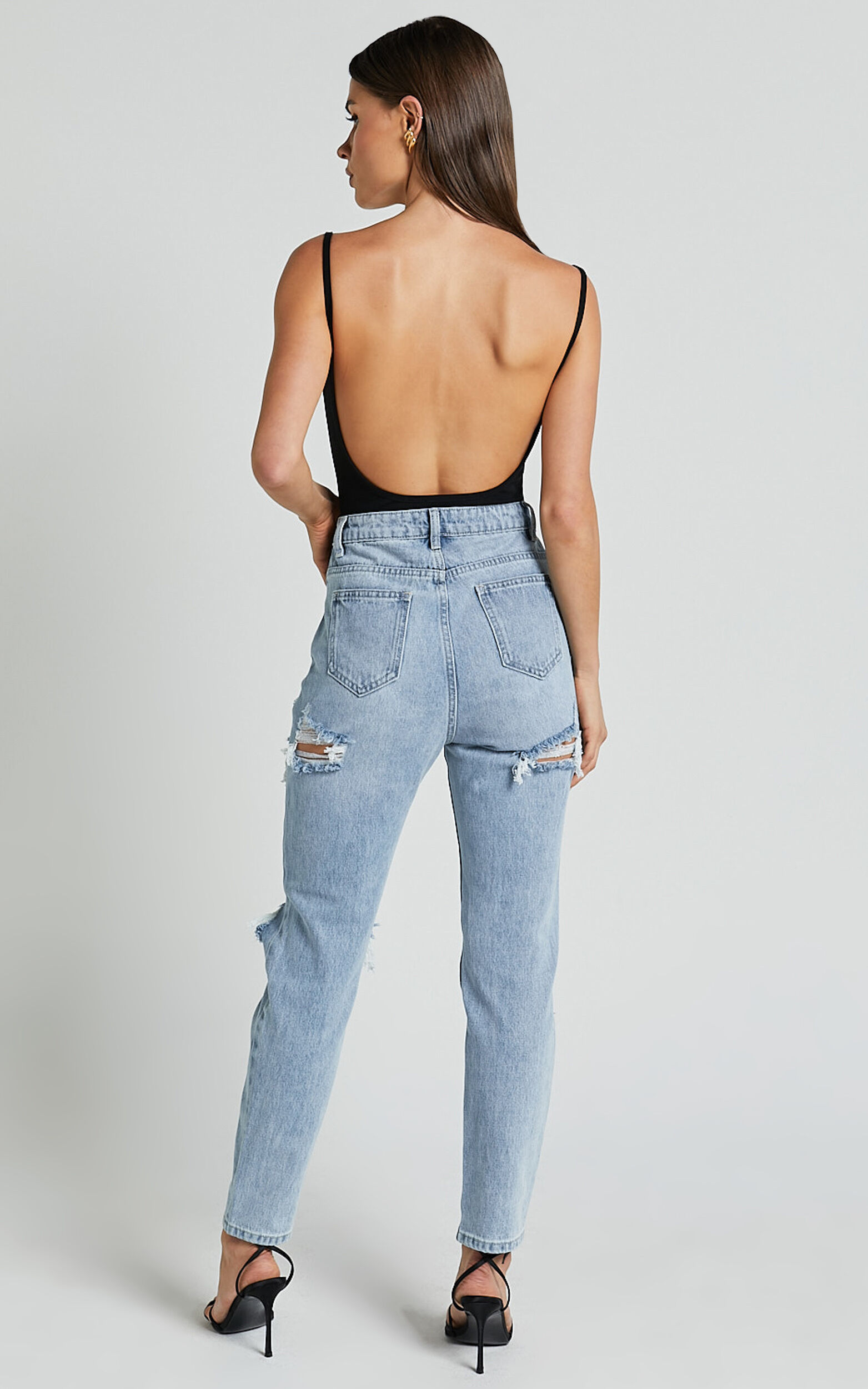 Billie Jeans - High Waisted Cotton Distressed Mom Denim