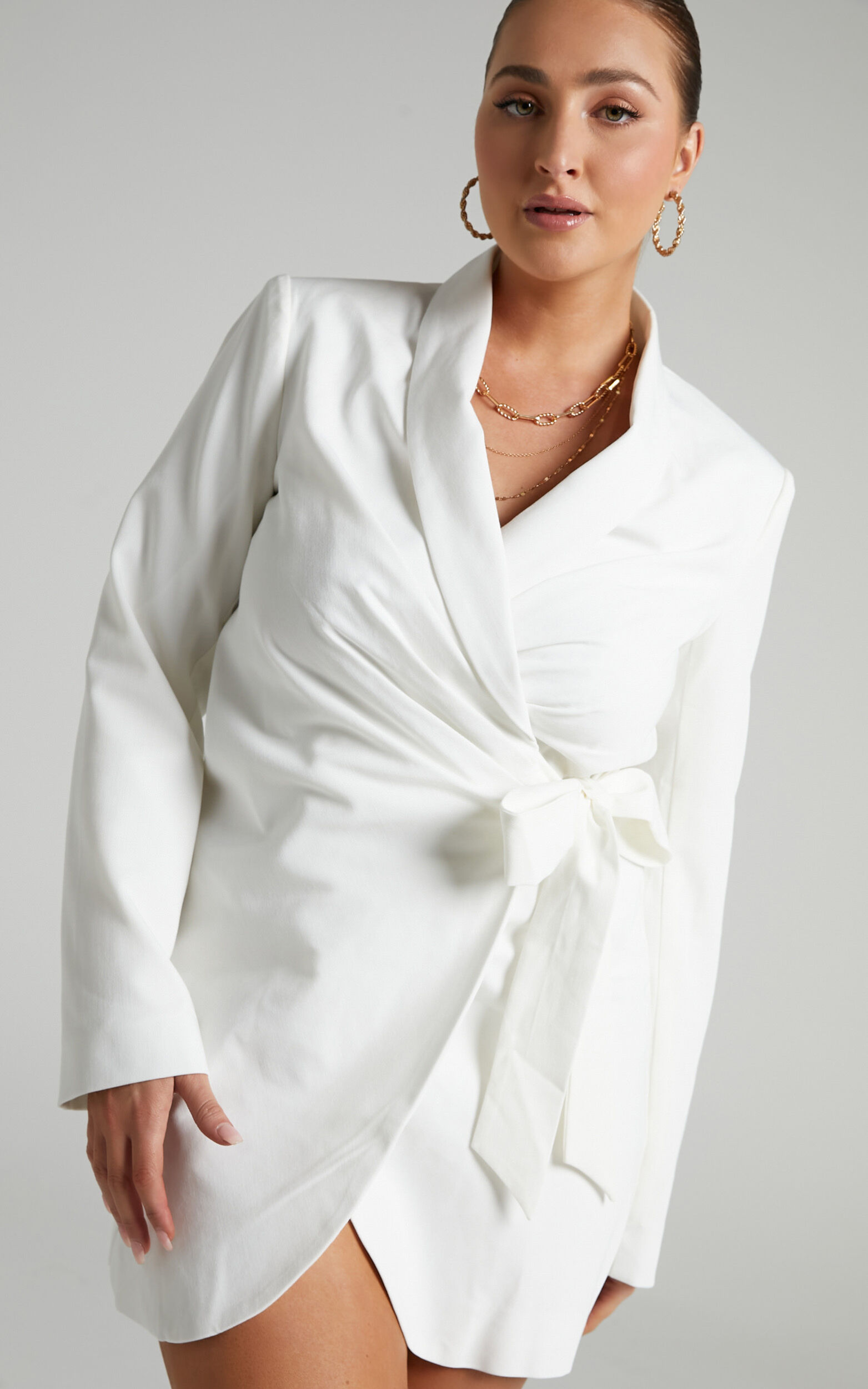 Rosia Mini Dress - Wrap Style Blazer Dress in White | Showpo
