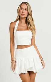 Abellina Mini Skirt - High Waist Bubble Hem Skirt in White | Showpo