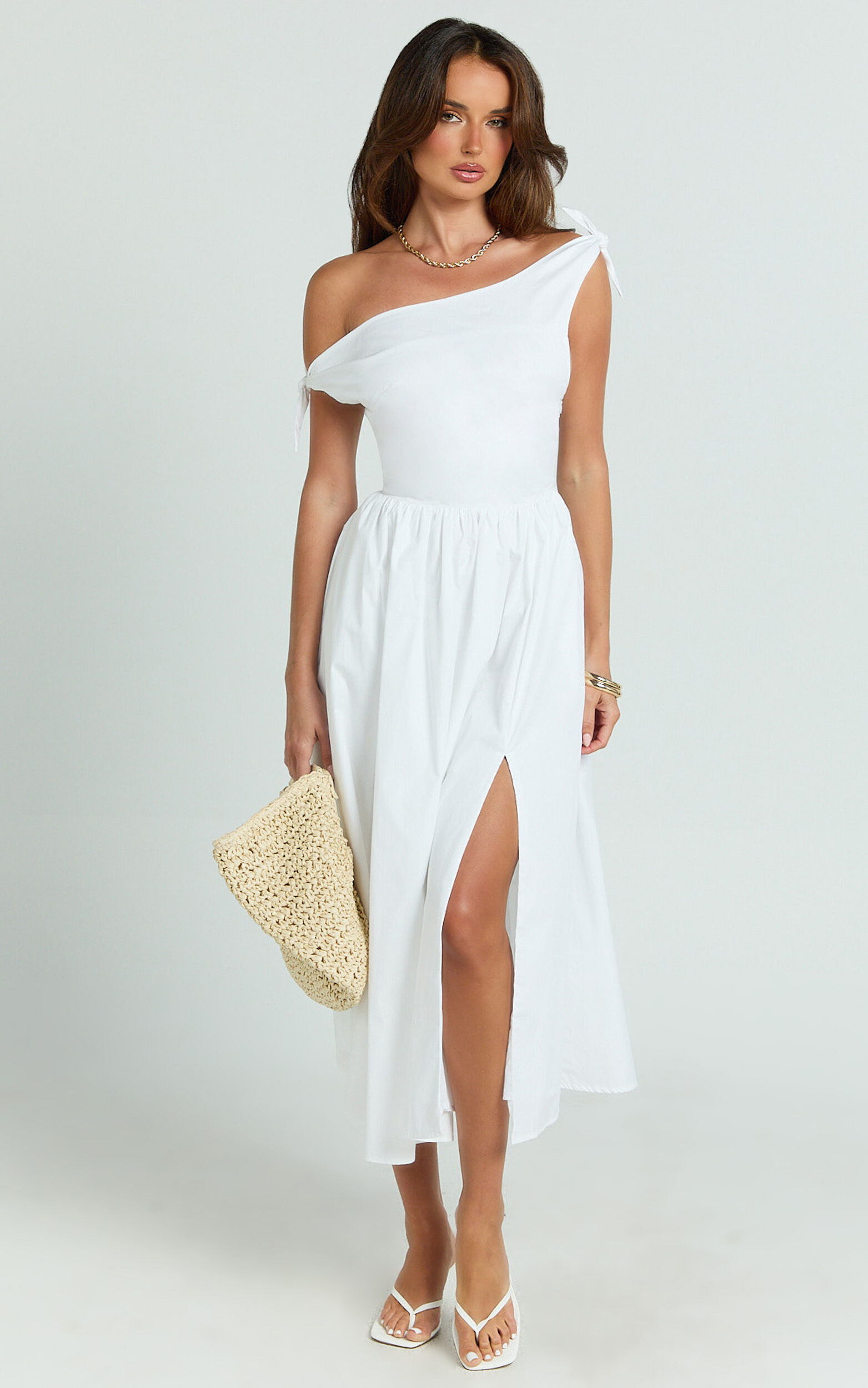 Theadore Midi Dress - Tip Shoulder Fit And Flare Dress in White - 06, WHT1