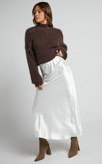Salina Midi Skirt - Satin Slip Skirt in White