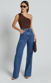 Emman Jeans - High Waisted Cotton Wide Leg Denim Jeans in Dark Blue Wash