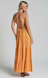 Chila Maxi Dress - Strappy Tie Front Low Back Tiered in Papaya Orange ...