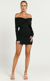 Rani Mini Dress - Off Shoulder Long Sleeve Bodycon Dress in Black | Showpo