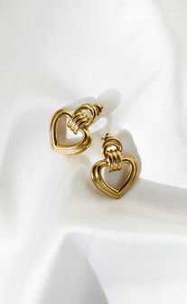 Velma  Earrings - Double Hoop Heart Earrings in Gold