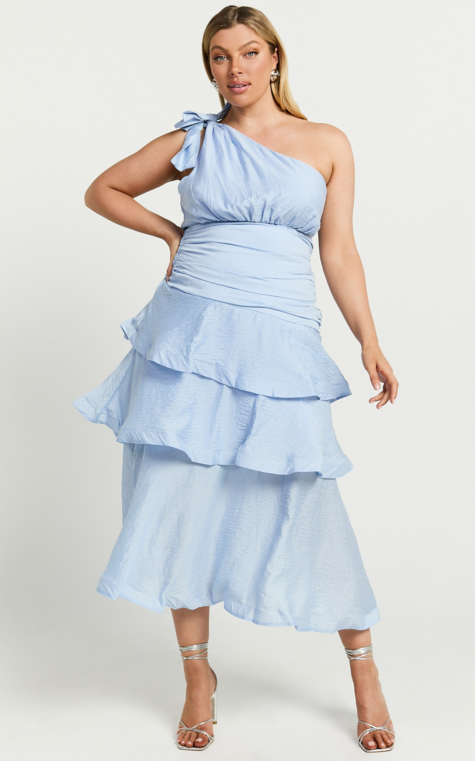 Pale blue fit and flare dress cheap