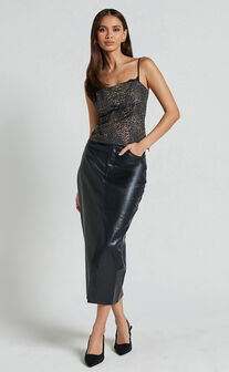 Jada Cami - Straight Neck Panelled Top With Lace Detail in Leopard