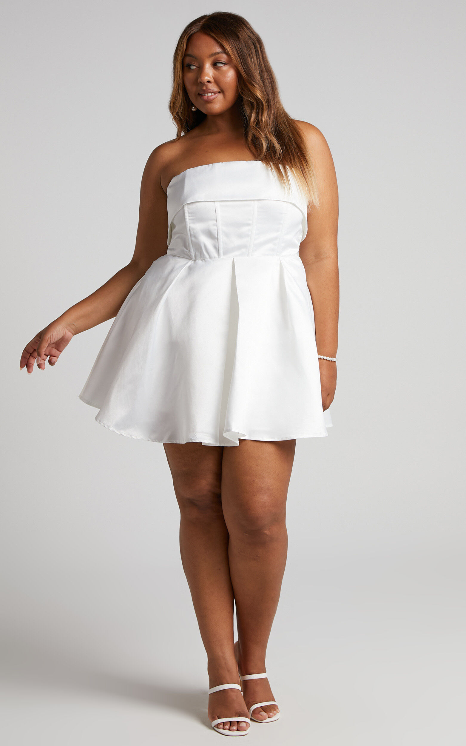 Strapless fit and flare mini dress top