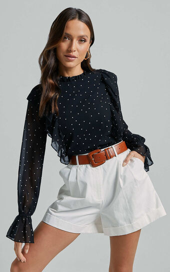 Moving Spots Top - Long Sleeve Top in Black Spot