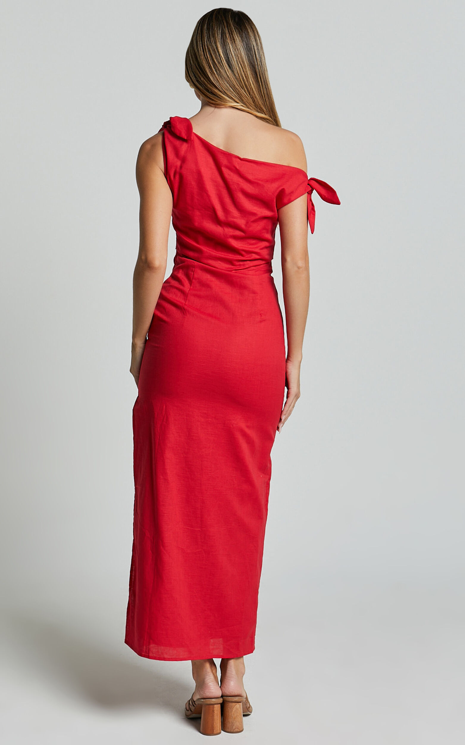 Cincinnati Midi Dress - Off The Shoulder Side Split Column Linen Look ...