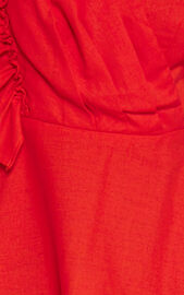 Dixie Midi Dress - Linen Look One Shoulder Ruffle Dress in Red Orange | Showpo USA