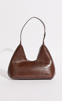 Alexandria Bag - Croc Shoulder Bag in Brown