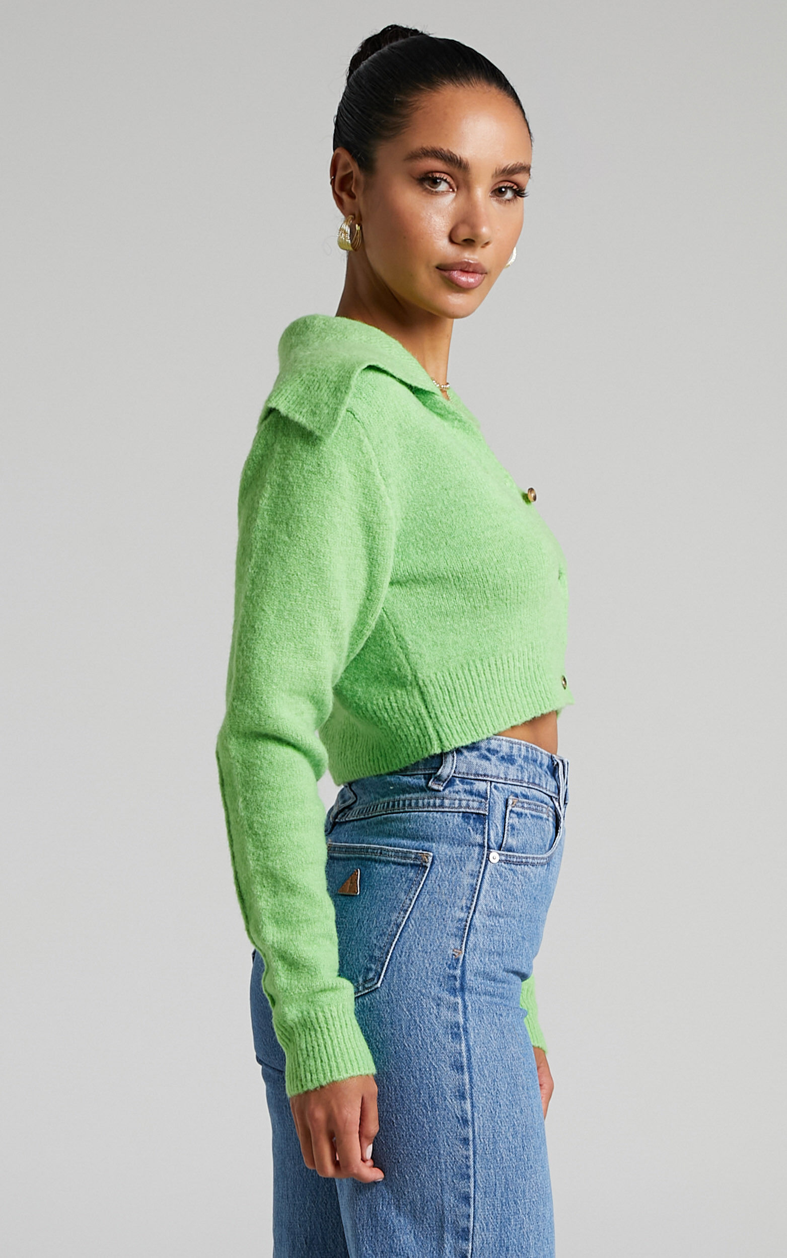 Colee Collared Cropped Cardigan in Lime Showpo NZ