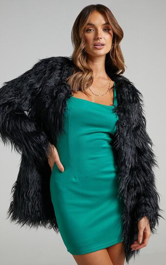 Fiona Coat - Faux Fur Coat in Black