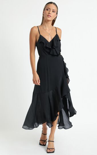 Minkpink - Merindah Midi Wrap Dress in Black