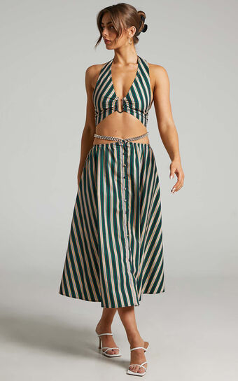 Atoir - The Gravity Midi Skirt in IVY PEACH STRIPE